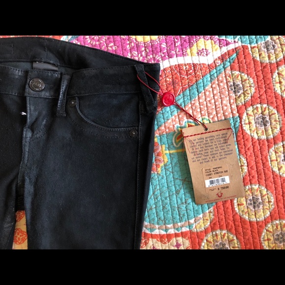 $750 True Religion Suede Leather leggings pants 24 - Picture 2 of 8